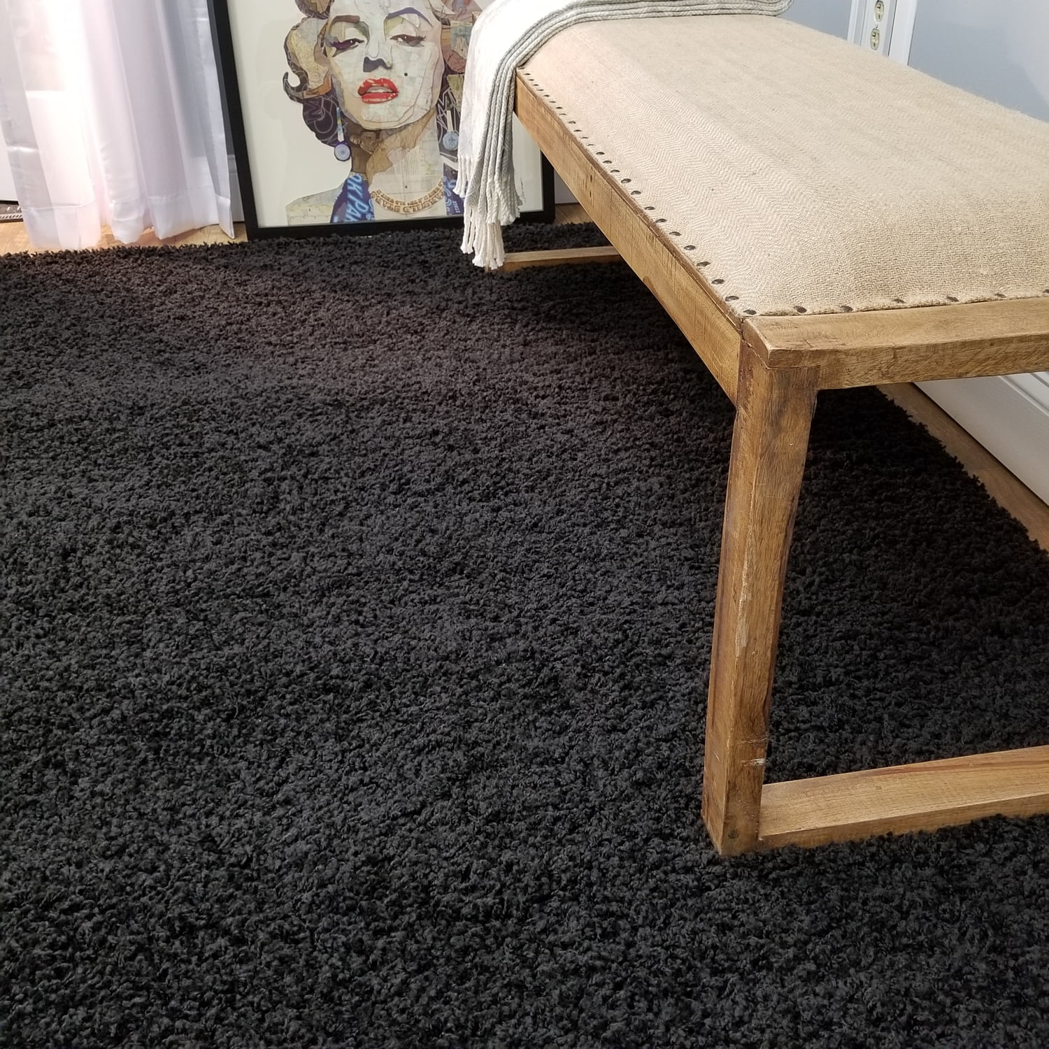 Soft Shag Area Rug 5x7 Plain Solid Color BLACK - Contemporary Area Rugs ...