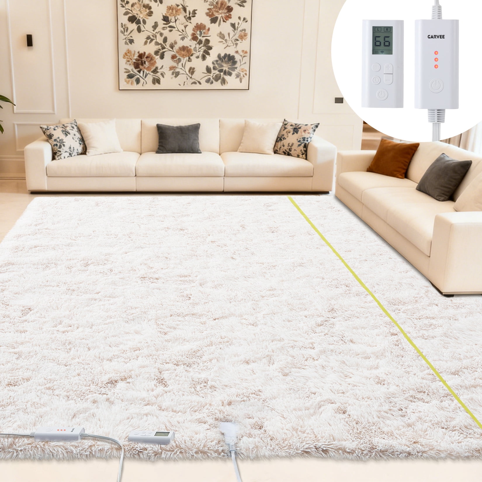 Heat Rugs Soft Shaggy Electric Heated Floor Mat - 3 Heat Levels, 10H Auto Shut ...