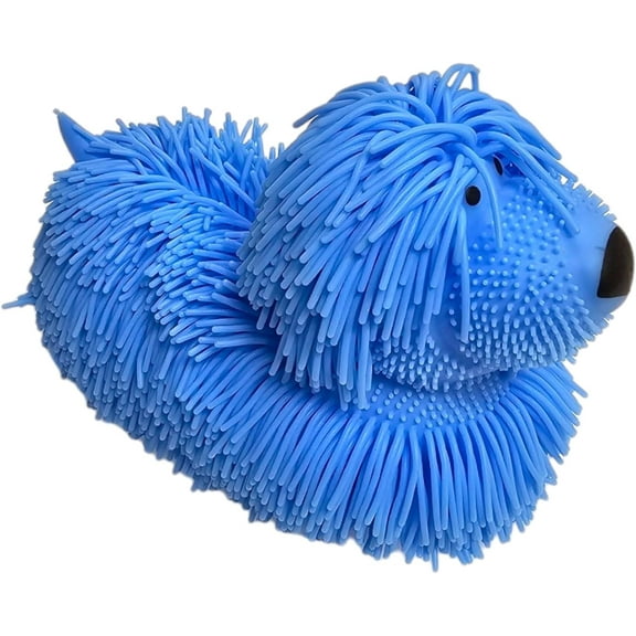 Soft Shaggy Puffer Dog Toy (1 Blue) (8" x 5") Filled with air for a Fun Squishy Stretchy Fidget Experience. Blue, Pink, White. (1 Blue)