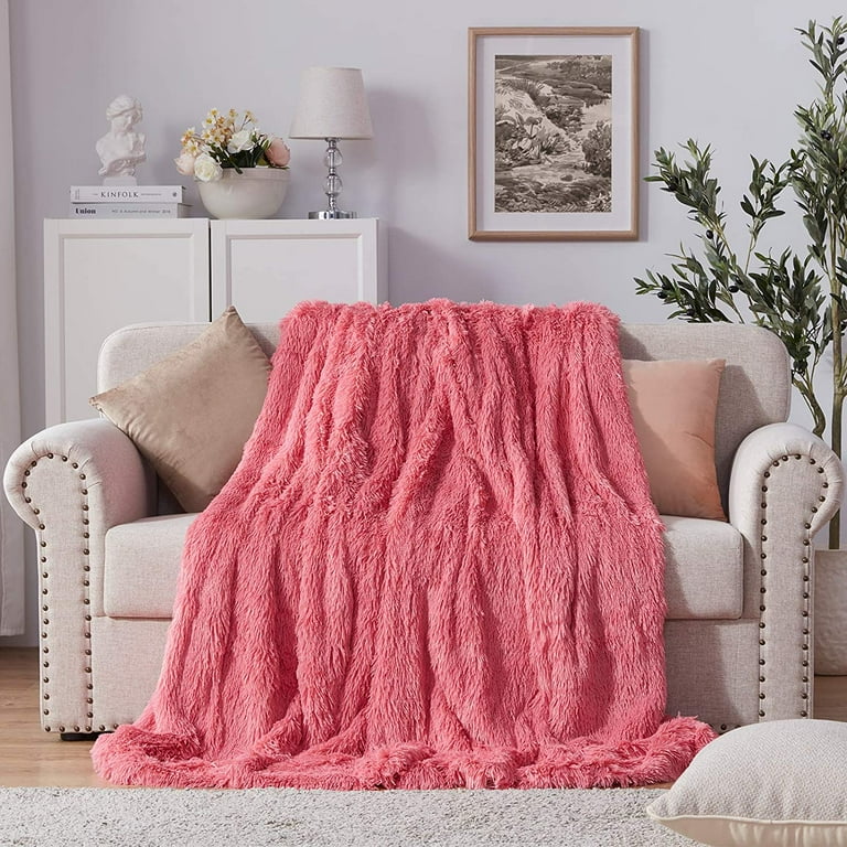 Soft Shaggy Solid Reversible Faux Fur Blanket Queen Size 78 x 90