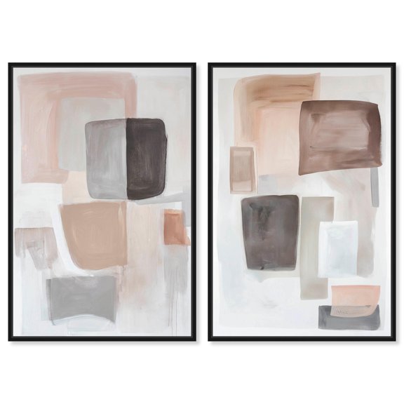 Soft Shapes Set Canvas Set of 2 Minimal Abstract by Art Remedy, Black Frame, 30 x 45