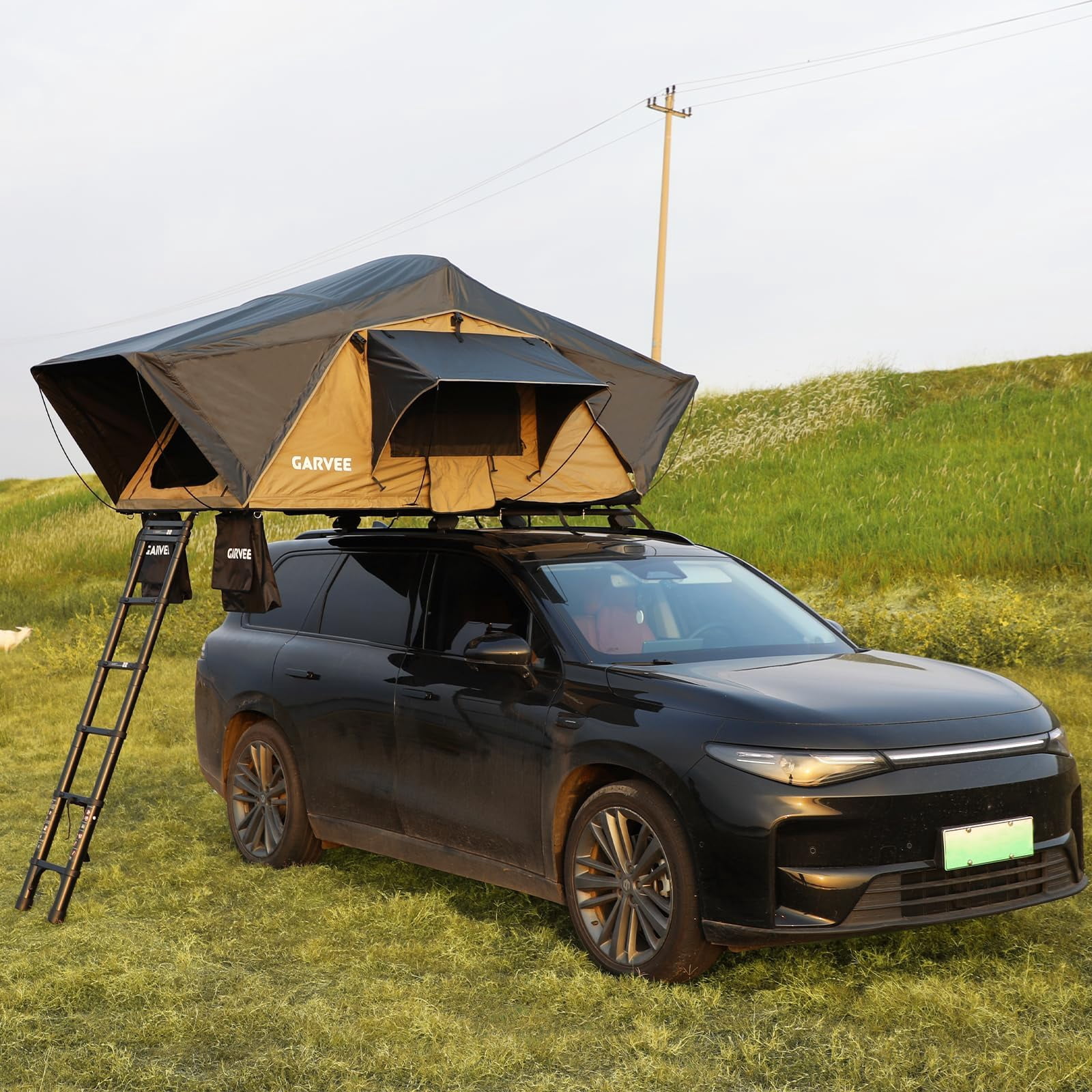 Soft Shell Roof Top Tent for SUV, Truck, Van and Trailer,  & LED Light, Waterproof UV Resistant 4-Season Design for 2-3 Person Camping on Truck, SUV, Van, Trailer
