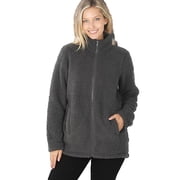 Soft Sherpa Zipper Front Jacket Faux Shearling Small, Ash-Grey, Small, Ash-Grey