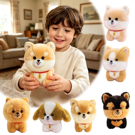 Soft Shiba Inu Plush Dog Stuffed Animal, Cute Puppy Plushie with Red Collar, Fluffy Cuddly Companion for Home Decor, Sofa, Bedroom, Office Desk, Ideal Gift for Animal Lovers