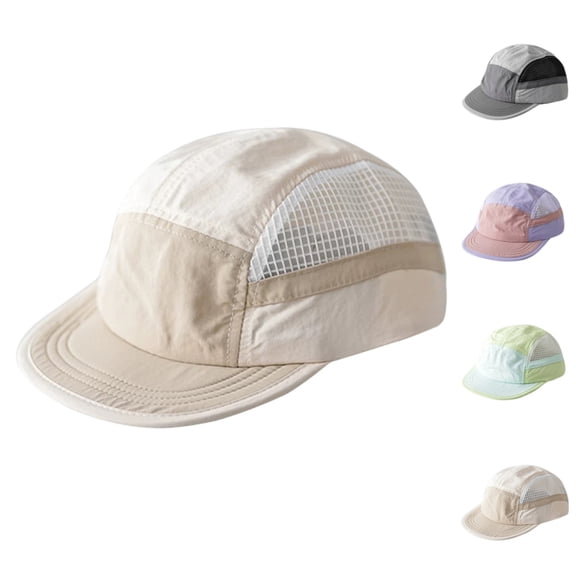 Soft Short Brim Hats for Men Women 5 Panel Mesh Breathable Baseball Cap Quick Dry Summer Outdoor Sports Sun Protection Cap, #01 Khaki, One Size