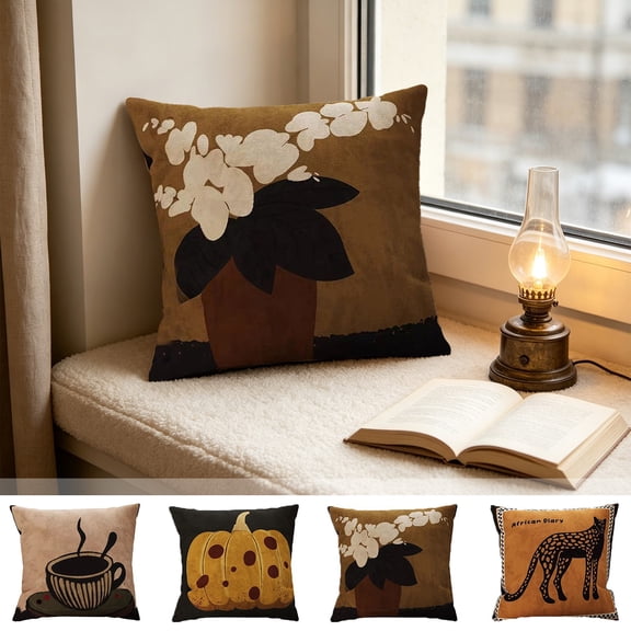 Soft Short Plush Embroidered Cushion Cover, Thick Fluffy Breathable Pillow Cover for Home Sofa and Office Interior Decoration, B-M