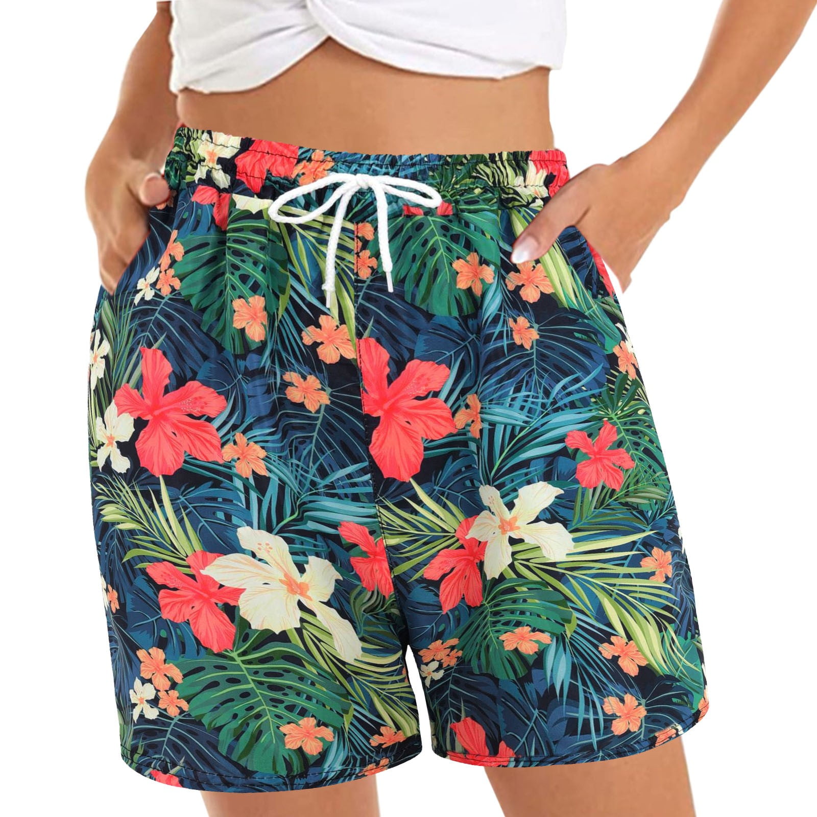 JIKNTTR Soft Shorts Women Beach Floral Print High Waist JIKNTTR Soft Shorts Women Beach Floral Print High Waist