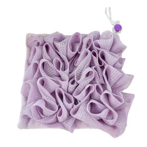 Soft Shower Loofah with Drawstring Soap Pocket, Multi-Functional Bubble Sponge for Rich Lather & Full Body Back Scrubbing