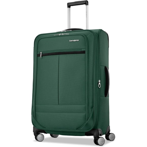 Soft-Sided 25-Inch Lightweight Medium Checked Expandable Element Suitcase: , 360 Spinner Wheels, Adjustable Handle, 2 Front & 1 Side Pocket- Bistro Green