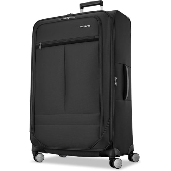 Soft-Sided 29-Inch Lightweight Large Checked Expandable Suitcase with 360 Spinner Wheels, Adjustable Handle, and 3 Exterior Pockets Black