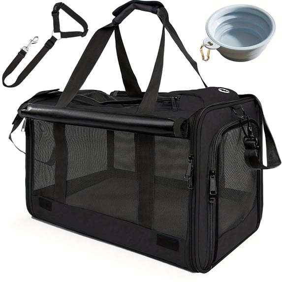 Soft-Sided Airline-Approved Pet Carrier-Durable, Breathable, Portable Foldable Dog BowlFoldable Travel Bag, And Pet Car Seat Belt, Ideal for Small to Medium Cats And Puppies