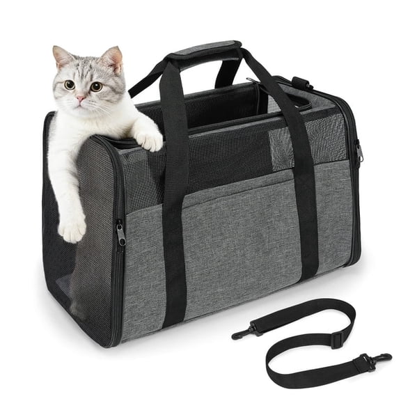 Soft Sided Cat Carriers with 2 Side Roller Blinds up to 10lbs, Dog Carrier Pet Carrier for Small Medium Cats Puppies, Collapsible Waterproof Puppy Cat Travel Carrier, Kitten Carrier, Gray, Medium
