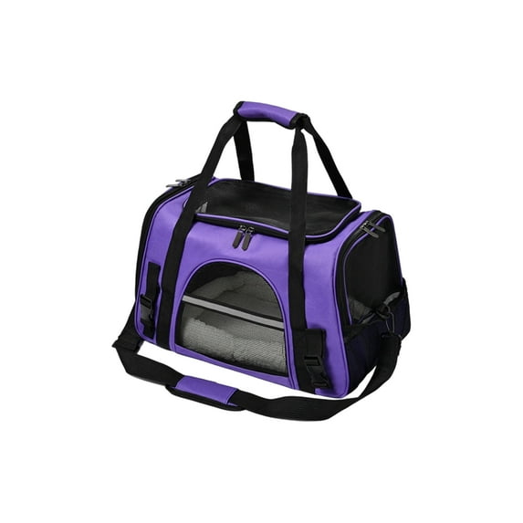 Soft-Sided Cat/Dog/Pet Carrier,Collapsible Pets Travel Carriers for Big Cats/Small Dogs with Shoulder Strap & Removable Mat,Mesh Puppy Carry Bag,Up to 16 Lbs(10"×11"×17",Purple)