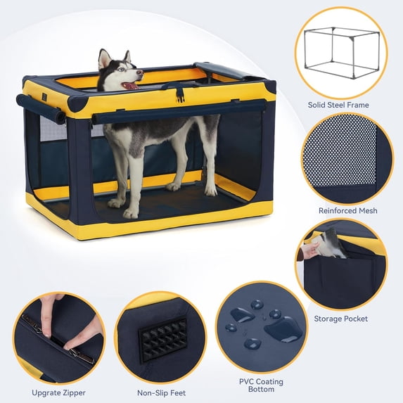 Soft-Sided Dog Crate 40 Inch XL, Collapsible Foldable Pet Carrier with Breathable Mesh and Waterproof Base for Large Dogs Travel
