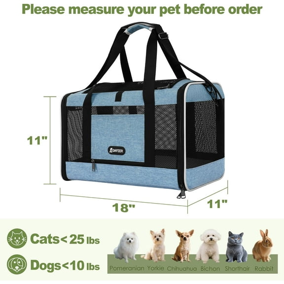 Soft-Sided Pet Carrier 18x11x11 Inch Top Loading Travel Bag for Cats & Small Dogs Up to 25 lbs