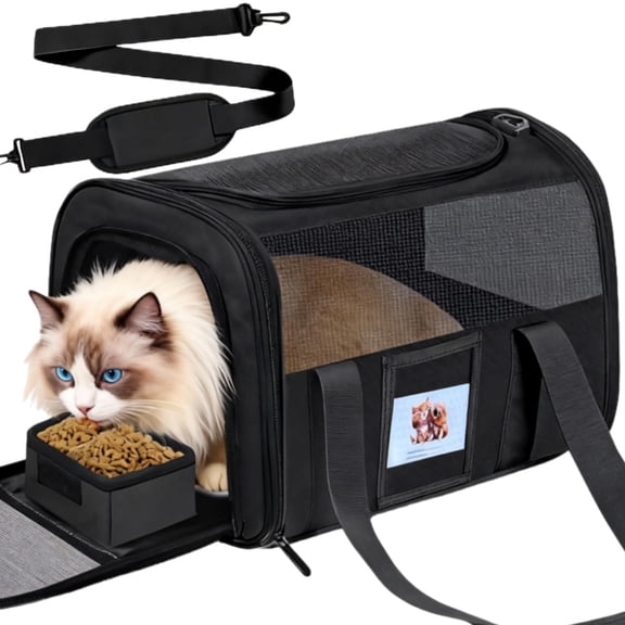Soft-Sided Pet Carrier for Pets Up to 15 lbs, Ventilated Travel Bag with Detachable Food Bowl, Waterproof Pet Crate for Cats and Small Dogs, 17 x 12 x 11 Inch