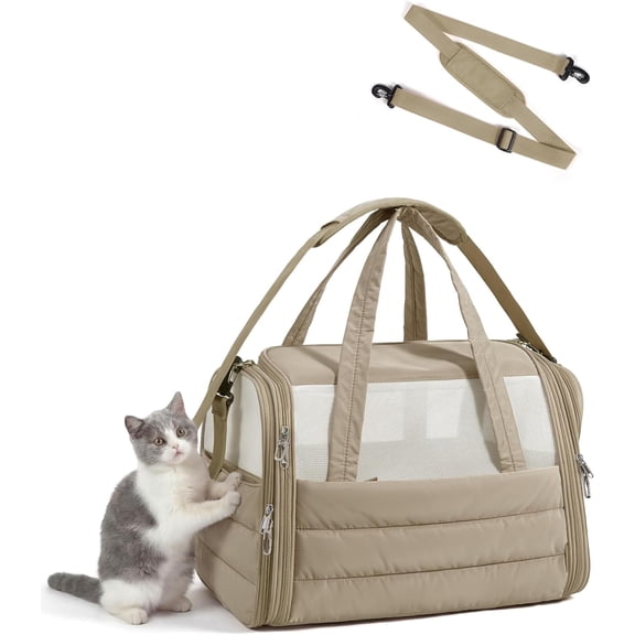 Soft-Sided Pet Carrier for Small to Medium Cats and Dogs, Airline Approved, Collapsible, Quilted Travel Bag, Up to 25 Lbs, Brown, 19.3"L x 13.0"W x 13.0"H