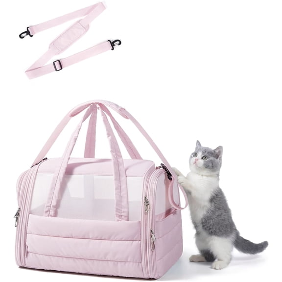 Soft-Sided Quilted Cat Carrier in Pink for Small Pets Up to 20 Lbs