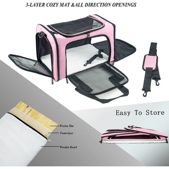 Soft Sided Travel for Cats Dogs, TSA Approved Foldable Medium Pink