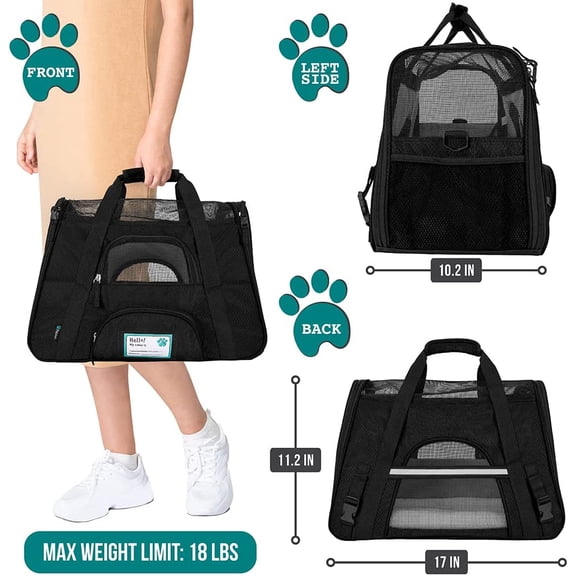 Soft Sided for Cats & Small Dogs, Airline Approved Travel Bag with Ventilation and Removable Bed