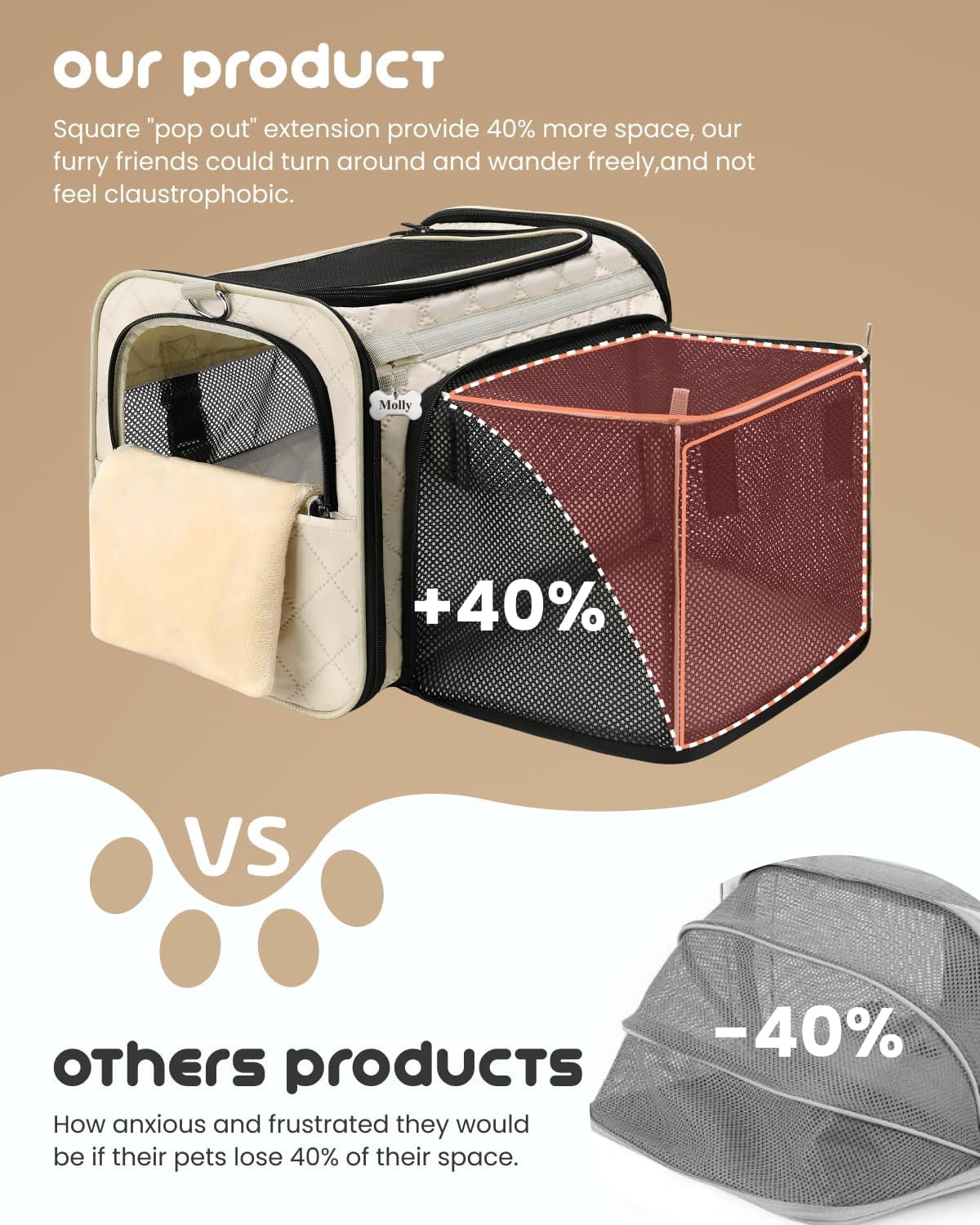 Soft Sided Cat Carrier for Small to Medium Cats, TSA Approved, Collapsible Travel Bag with Expandable Space and Breathable Window (Beige)