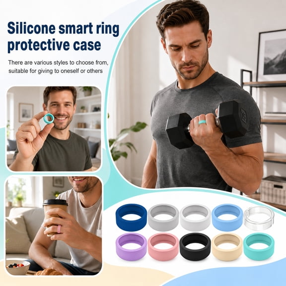 Soft Silica Gel Smart Ring Protective Cover, Anti-Collision Sweatproof Ring Sleeve, Multi-Color Multi-Size Sports Protector Case for Daily Workout(Dark BlueM)