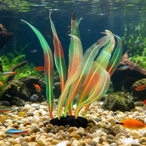 Soft Silicone Aquarium Plants Decoration Handmade Artificial Seaweed Ornament for Saltwater Freshwater Fish Tank with Base Realistic Safe