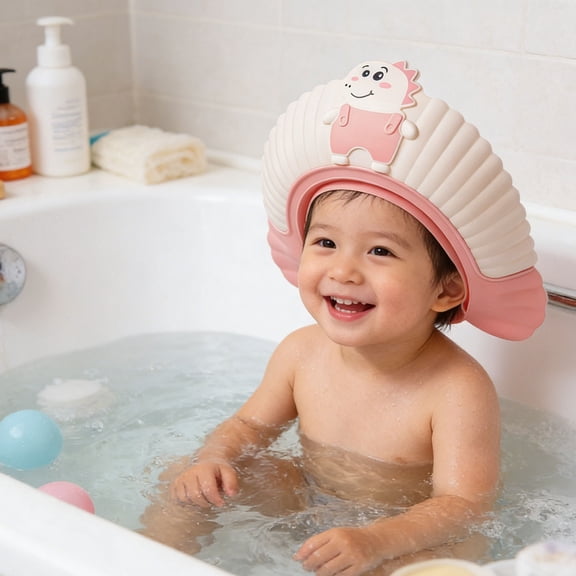Soft Silicone Baby Washing Hat, Water & Shampoo BarrierforToddler Keep Dry, Cartoon Dragon Design Pink Baby Washing Hat, Toddler Bath Time Water Barrier, Keep Dry Baby Washing Hat, 1 Piece Hat