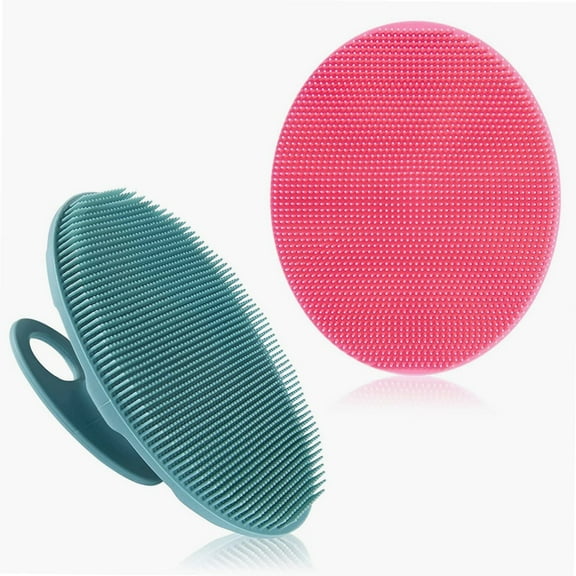 Soft Silicone Body Cleansing Brush Shower Scrubber, Gentle Exfoliating and Massage for all Kinds of Skin (Pink+Dark Green)