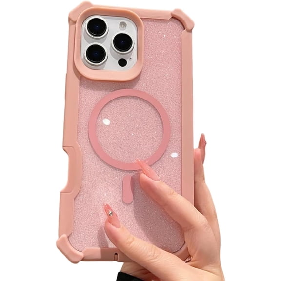 Soft Silicone Bumper Magnetic Wireless Charging Case for iPhone 16 15 14 13 12 11 Pro Max Plus Glitter Clear Shockproof Cover(for iPhone 13/Pink)