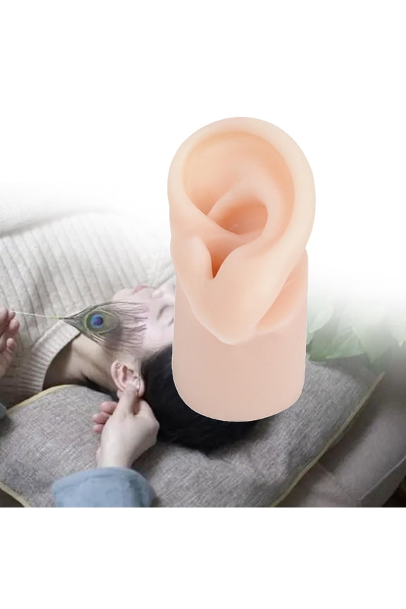 Soft Silicone Ear Model, Training Flexible Simulation Artificial Real Ear Model Earrings Headset Display Props Teaching Instruction Right