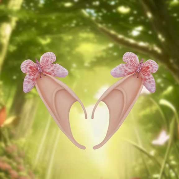 Soft Silicone Elf Pixie Ears with Butterfly Decor Realistic Pointed Ear Tips Halloween Prop