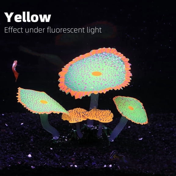 KSY Aquatics 11cm Silicone Glowing Coral, Fluorescent Yellow Aquarium Decoration for Fish Tank