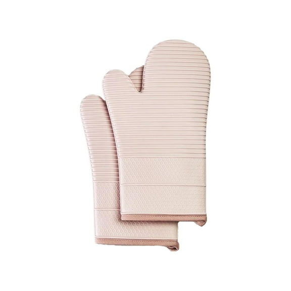 Soft Silicone Oven Mitts - Ultra Heat Resistant Oven Mitts with Thick Cotton Liner - Long Slip Resistant Pot Holders, Flexible Oven Gloves(Pink)