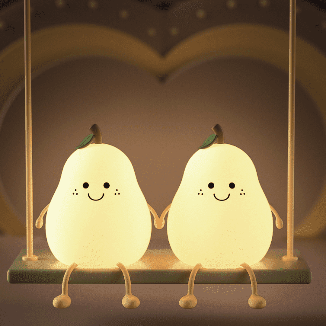 Children Cute Silicone Pear Shaped Lamp, Dimmable Baby Night Light, Bedroom and Kids Room Decoration, 2 pack