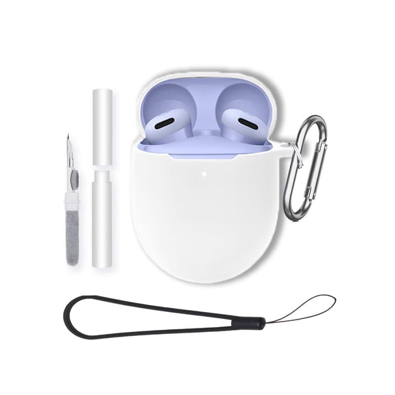 Soft Silicone Protective Case for Google Pixel Buds 2a,Shockproof & Anti-Scratch Cover with Keychain,Lanyard & Cleaning Kit,Anti-Lost & Dustproof Protector-White