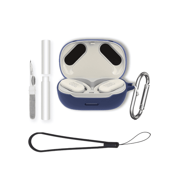 Soft Silicone Protective Case for JBL Endurance Peak 3 Earbuds,Shockproof & Anti-Scratch Cover with Keychain,Lanyard & Cleaning Kit,Anti-Lost & Dustproof Protector for Peak 3 Headphones cover-Blue