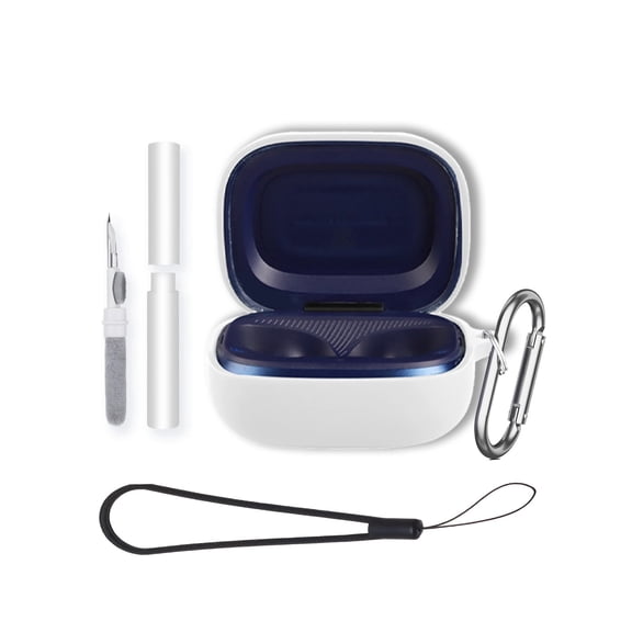 Soft Silicone Protective Case for JBL LIVE BUDS 4 Earbuds,Shockproof & Anti-Scratch Cover with Keychain,Lanyard & Cleaning Kit,Anti-Lost & Dustproof Protector for LIVE BUDS4 Headphones cover-White