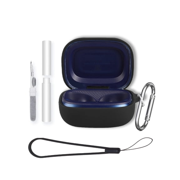 Soft Silicone Protective Case for JBL LIVE BUDS 4 Earbuds,Shockproof & Anti-Scratch Cover with Keychain,Lanyard & Cleaning Kit,Anti-Lost & Dustproof Protector for LIVE BUDS4 Headphones cover-Black