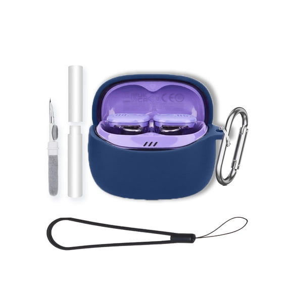 Soft Silicone Protective Case for JBL Tune Buds 2 Earbuds,Shockproof & Anti-Scratch Cover with Keychain,Lanyard & Cleaning Kit,Anti-Lost & Dustproof Protector for Tune Buds 2 Headphones cover-Blue