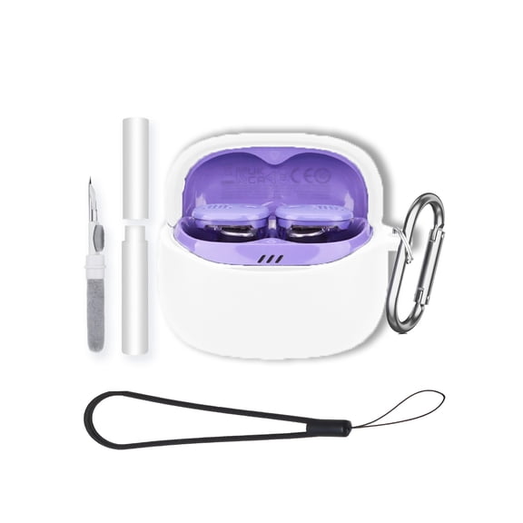 Soft Silicone Protective Case for JBL Tune Buds 2 Earbuds,Shockproof & Anti-Scratch Cover with Keychain,Lanyard & Cleaning Kit,Anti-Lost & Dustproof Protector for Tune Buds 2 Headphones cover-White