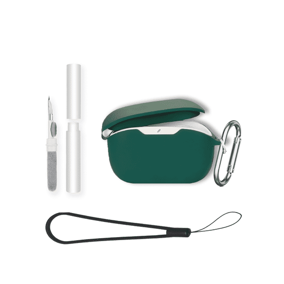 Soft Silicone Protective Case for JBL Vibe Buds 2 Earbuds,Shockproof & Anti-Scratch Cover with Keychain,Lanyard & Cleaning Kit,Anti-Lost & Dustproof Protector for Vibe Buds2 Headphones cover-Green