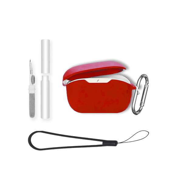 Soft Silicone Protective Case for JBL Vibe Buds 2 Earbuds,Shockproof & Anti-Scratch Cover with Keychain,Lanyard & Cleaning Kit,Anti-Lost & Dustproof Protector for Vibe Buds2 Headphones cover-Red