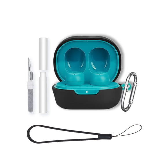 Soft Silicone Protective Case for JLab JBuds Mini,Shockproof & Anti-Scratch Cover with Keychain,Lanyard & Cleaning Kit,Anti-Lost & Dustproof Protector-Black