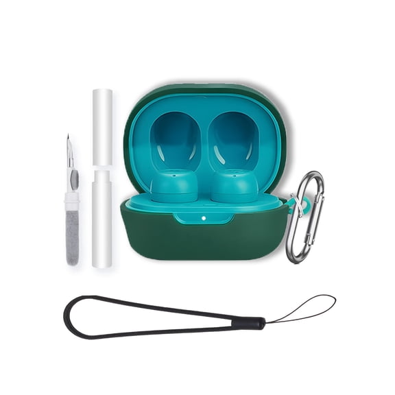 Soft Silicone Protective Case for JLab JBuds Mini,Shockproof & Anti-Scratch Cover with Keychain,Lanyard & Cleaning Kit,Anti-Lost & Dustproof Protector-Green