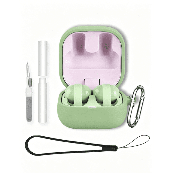Soft Silicone Protective Case for LinkBuds Clip WF-LC900,Shockproof & Anti-Scratch Cover with Keychain,Lanyard & Cleaning Kit,Anti-Lost & Dustproof Protector-Green