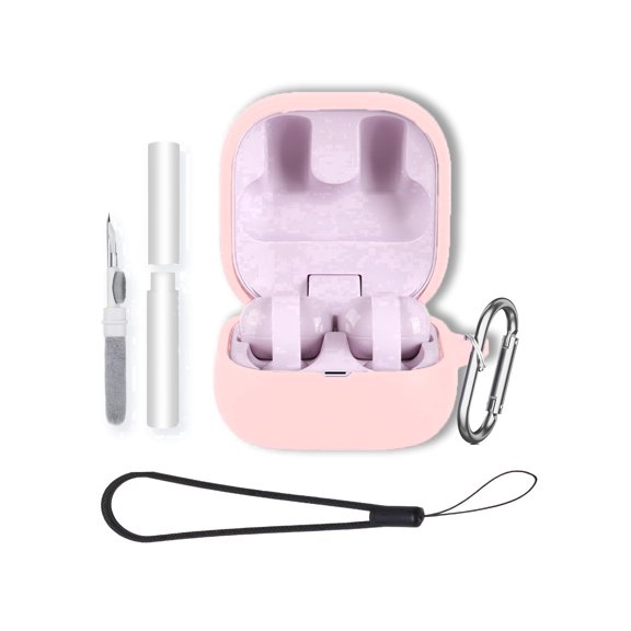 Soft Silicone Protective Case for LinkBuds Clip WF-LC900,Shockproof & Anti-Scratch Cover with Keychain,Lanyard & Cleaning Kit,Anti-Lost & Dustproof Protector-PINK