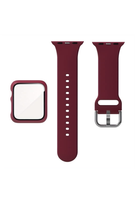 Soft Silicone Sport Strap Wristbands With Hard PC Case With Tempered Glass Screen Protector For Apple Watch Series  8/7/ 6/5/4 SE, Replacement Band Compatible With IWatch 40mm 41mm  44mm 45mm
