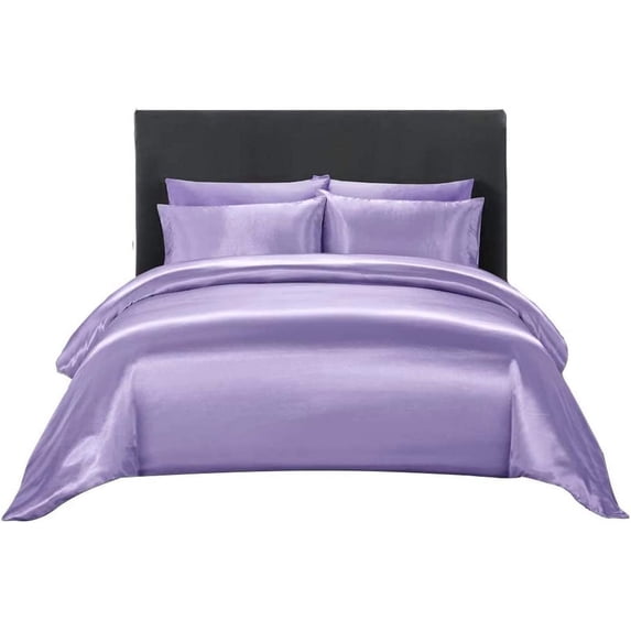Soft Silk 3 PC Duvet Cover Set with Fitted Sheet 15" Inches Deep Pocket (1 Fitted 1 Duvet Cover 2 Pillow Shams) 800 Thread Count Full Size Lavender Solid