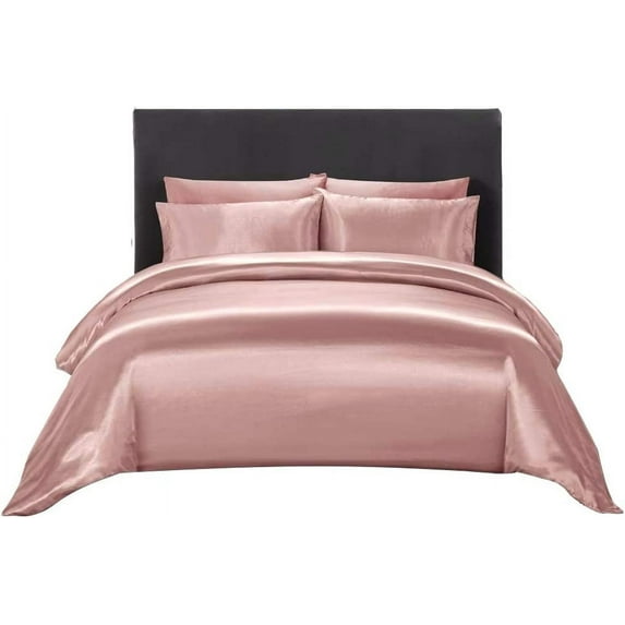 Soft Silk 3 PC Duvet Cover Set with Fitted Sheet 15" Inches Deep Pocket (1 Fitted 1 Duvet Cover 2 Pillow Shams) 800 Thread Count Queen Size Soft Pink Solid